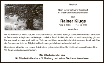 Traueranzeige von Rainer Kluge von WLZ