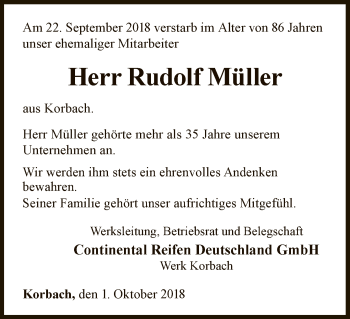 Traueranzeige von Rudolf Müller von WLZ