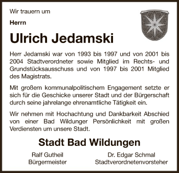 Traueranzeige von Ulrich Jedamski von WLZ