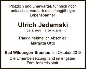 Traueranzeige von Ulrich Jedamski von WLZ