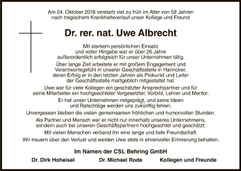 Traueranzeige von Uwe Albrecht von WLZ