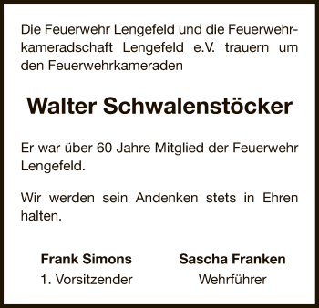 Traueranzeige von Walter Schwalenstöcker von WLZ