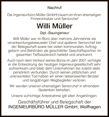 Traueranzeige von Willi Müller von WLZ