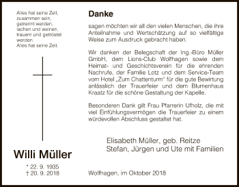 Traueranzeige von Willi Müller von WLZ