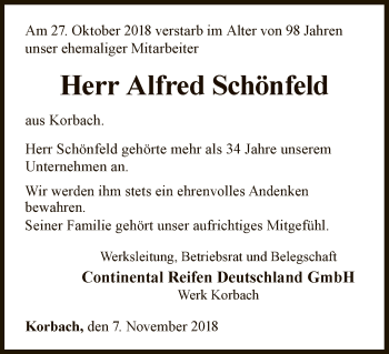 Traueranzeige von Alfred Schönfeld von WLZ