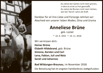 Traueranzeige von Anneliese Brüne von WLZ