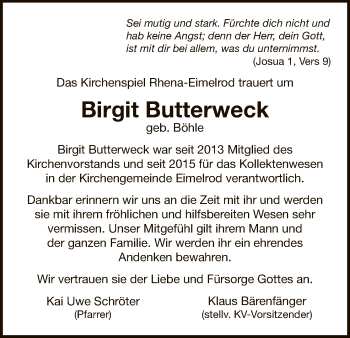 Traueranzeige von Birgit Butterweck von WLZ