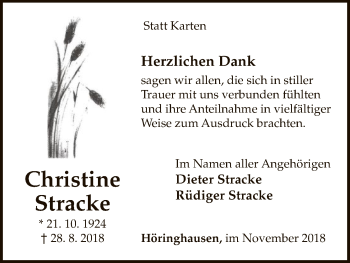 Traueranzeige von Christine Stracke von WLZ