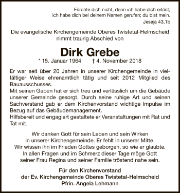 Traueranzeige von Dirk Grebe von WLZ