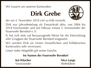 Traueranzeige von Dirk Grebe von WLZ