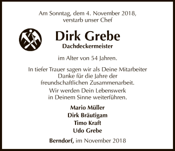 Traueranzeige von Dirk Grebe von WLZ