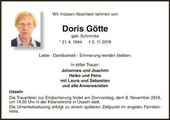 Traueranzeige von Doris Götte von WLZ