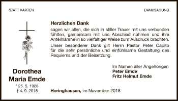 Traueranzeige von Dorothea Maria Emde von WLZ