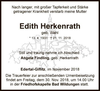 Traueranzeige von Edith Herkenrath von WLZ