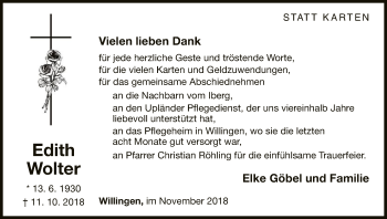 Traueranzeige von Edith Wolter von WLZ