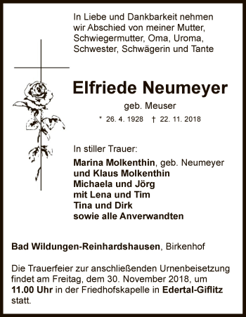 Traueranzeige von Elfriede Neumeyer von WLZ