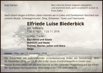 Traueranzeige von Elfriede Luise Biederbick von WLZ