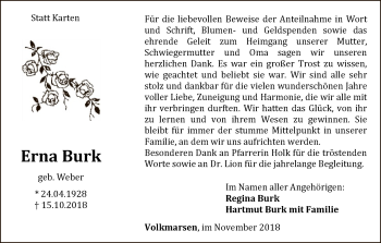 Traueranzeige von Erna Burk von WLZ