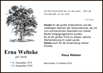 Traueranzeige von Erna Welteke von WLZ