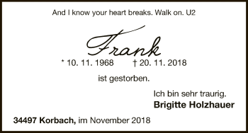Traueranzeige von Frank  von WLZ