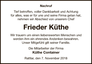 Traueranzeige von Frieder Küthe von WLZ