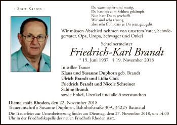 Traueranzeige von Friedrich-Karl Brandt von WLZ