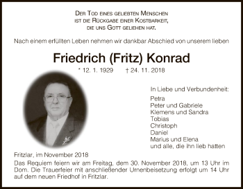 Traueranzeige von Friedrich Konrad von WLZ