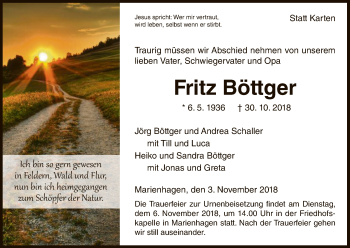 Traueranzeige von Fritz Böttger von WLZ