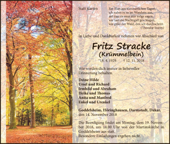 Traueranzeige von Fritz Stracke von WLZ