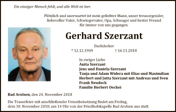 Traueranzeige von Gerhard Szerzant von WLZ