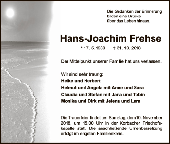 Traueranzeige von Hans-Joachim Frehse von WLZ