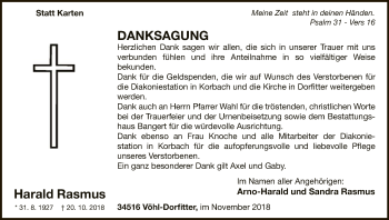 Traueranzeige von Harald Rasmus von WLZ