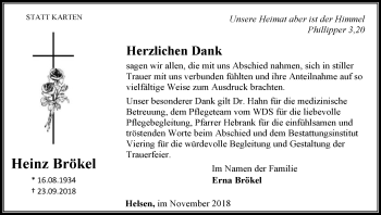 Traueranzeige von Heinz Brökel von WLZ