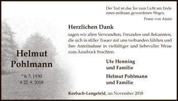 Traueranzeige von Helmut Pohlmann von WLZ