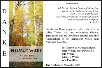 Traueranzeige von Helmut Wilke von WLZ