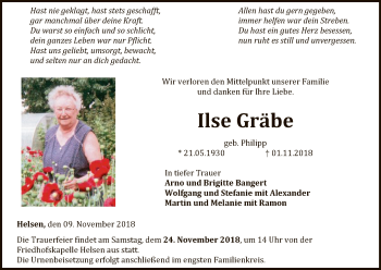 Traueranzeige von Ilse Gräbe von WLZ