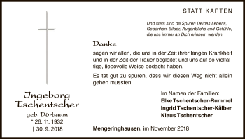 Traueranzeige von Ingeborg Tschentscher von WLZ