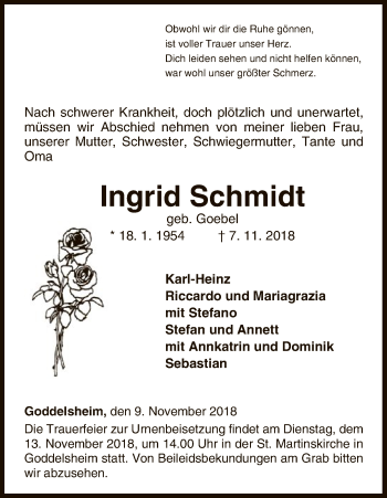 Traueranzeige von Ingrid Schmidt von WLZ