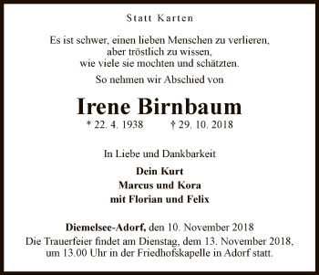 Traueranzeige von Irene Birnbaum von WLZ
