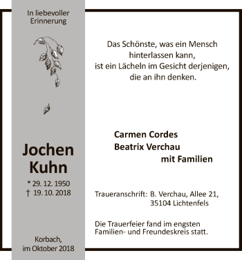 Traueranzeige von Jochen Kuhn von WLZ