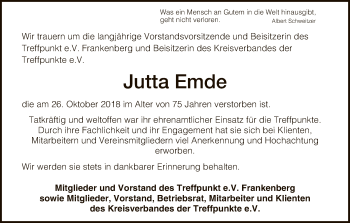 Traueranzeige von Jutta Emde von WLZ