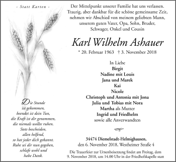 Traueranzeige von Karl Wilhelm Ashauer von WLZ