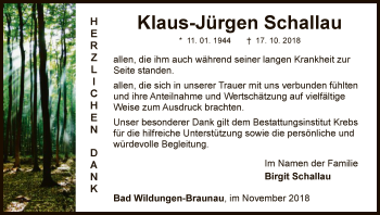 Traueranzeige von Klaus-Jürgen Schallau von WLZ