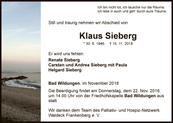 Traueranzeige von Klaus Sieberg von WLZ