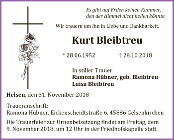 Traueranzeige von Kurt Bleibtreu von WLZ