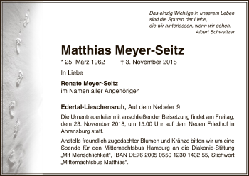 Traueranzeige von Matthias Meyer-Seitz von WLZ