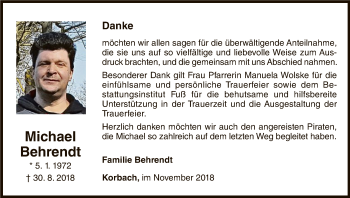 Traueranzeige von Michael Behrendt von WLZ