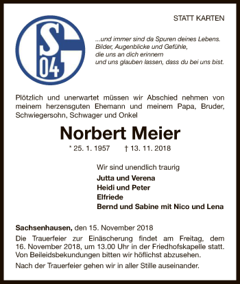 Traueranzeige von Norbert Meier von WLZ