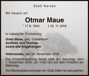 Traueranzeige von Otmar Maue von WLZ