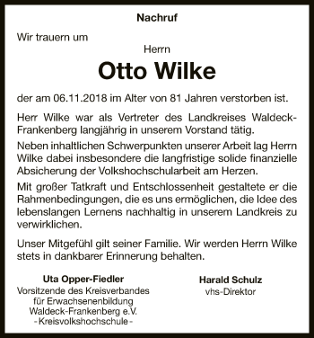 Traueranzeige von Otto Wilke von WLZ